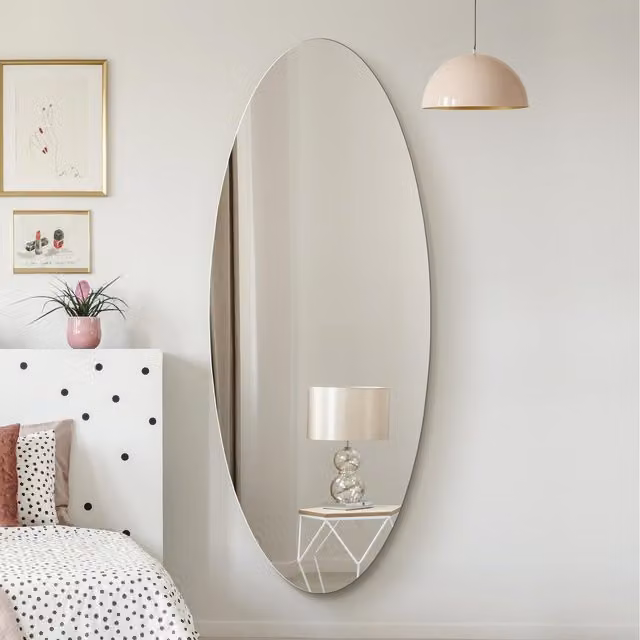 MirrorOutlet Oval Frameless Hanging Mirror in Silver, 180 cm