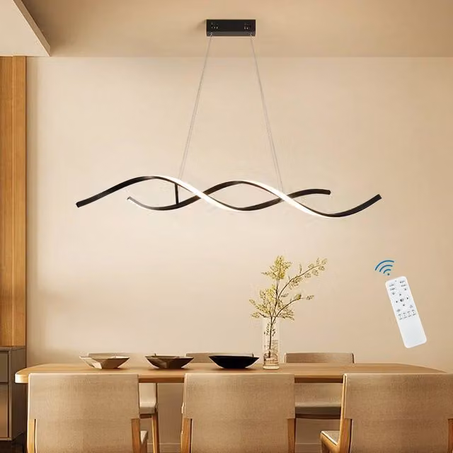 NIVOR Black 2 Light Wave LED Dimmable Kitchen Island Pendant Lamp with Remote Control and Adjustable Height – 1