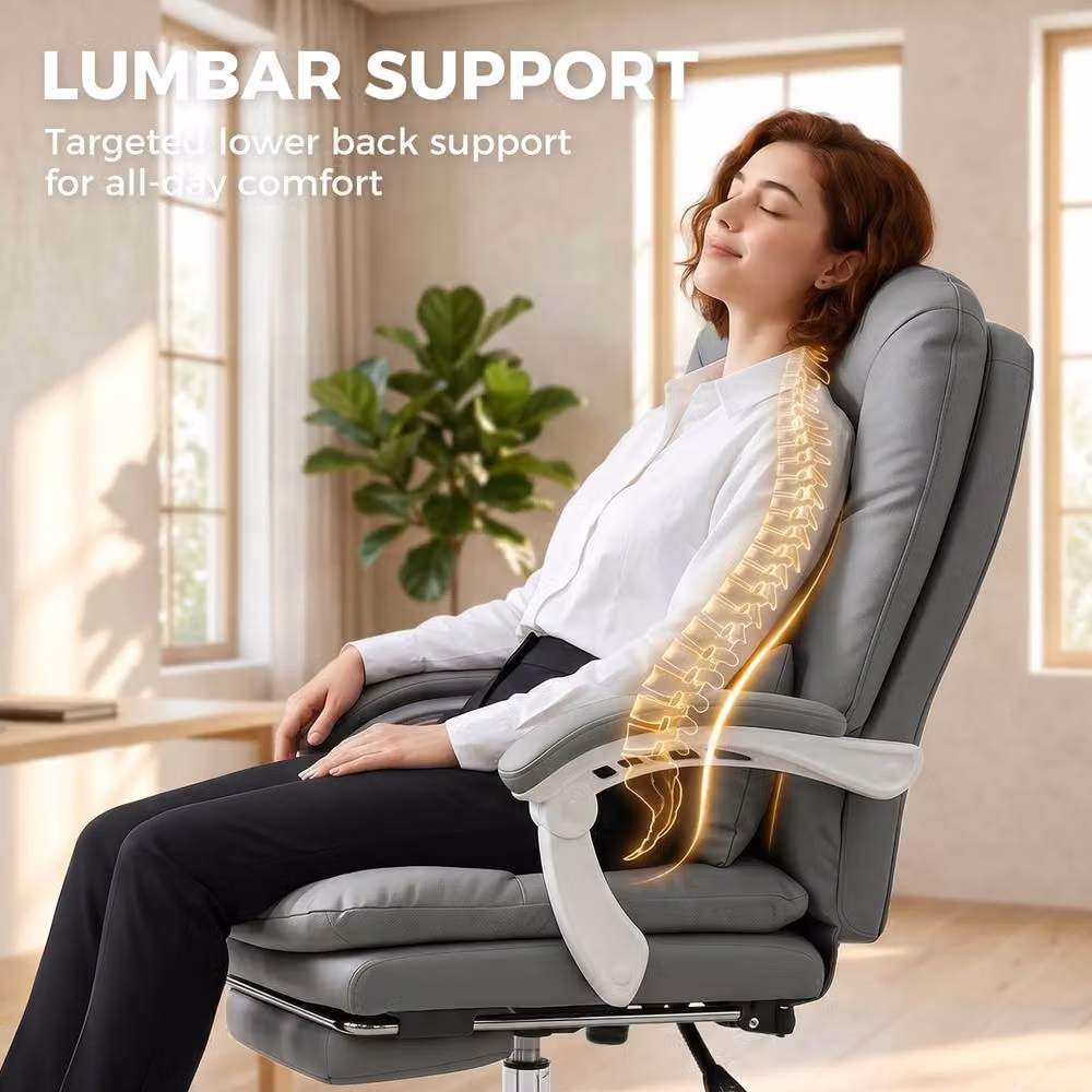 STILVORA Grey Faux Leather Executive Office Chair with Headrest and Footrest – 7
