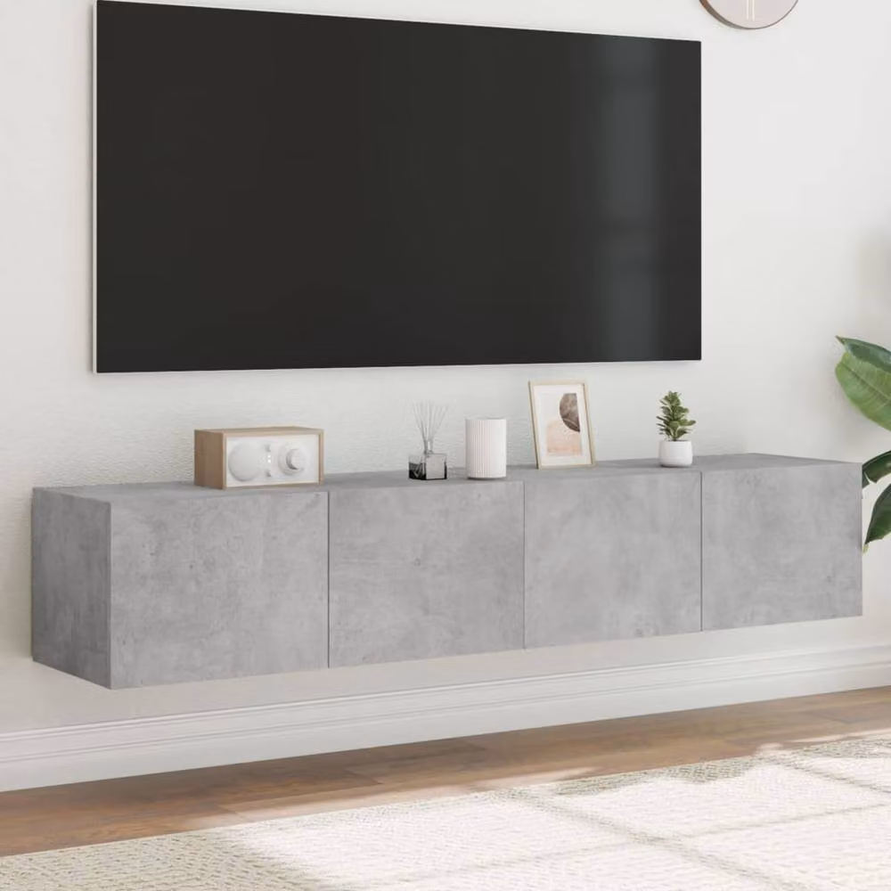 Berkfield Home Set of 2 Modern TV Wall Cabinets with LED Lights in Concrete Grey, W/D/H: 80 x 35 x 31 cm – 2