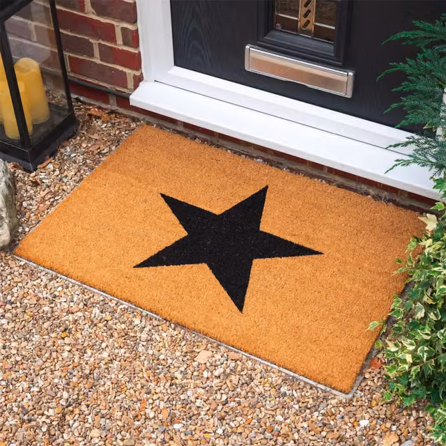 Garden Mile Star Heavy Duty Coir Door Mat in Brown and Black