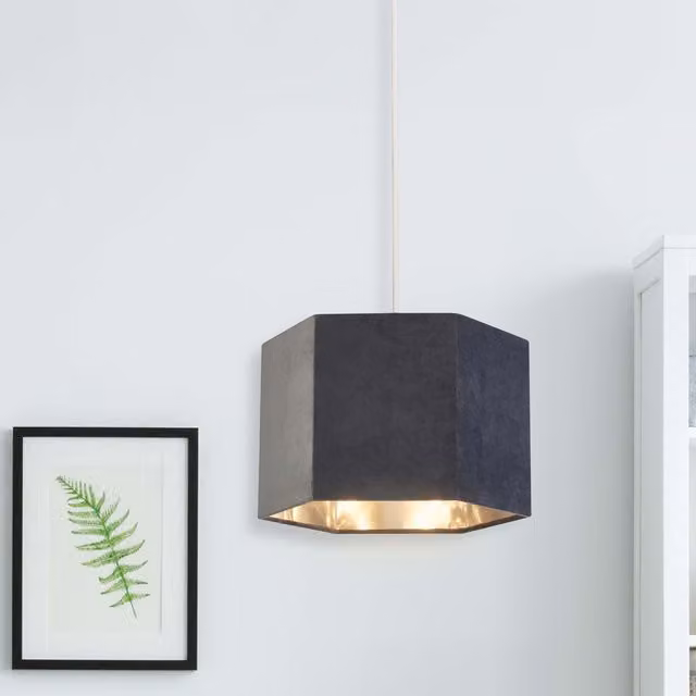Lighting Collection Modern Grey Hexagon Fabric and Concrete Lamp Shade – 2
