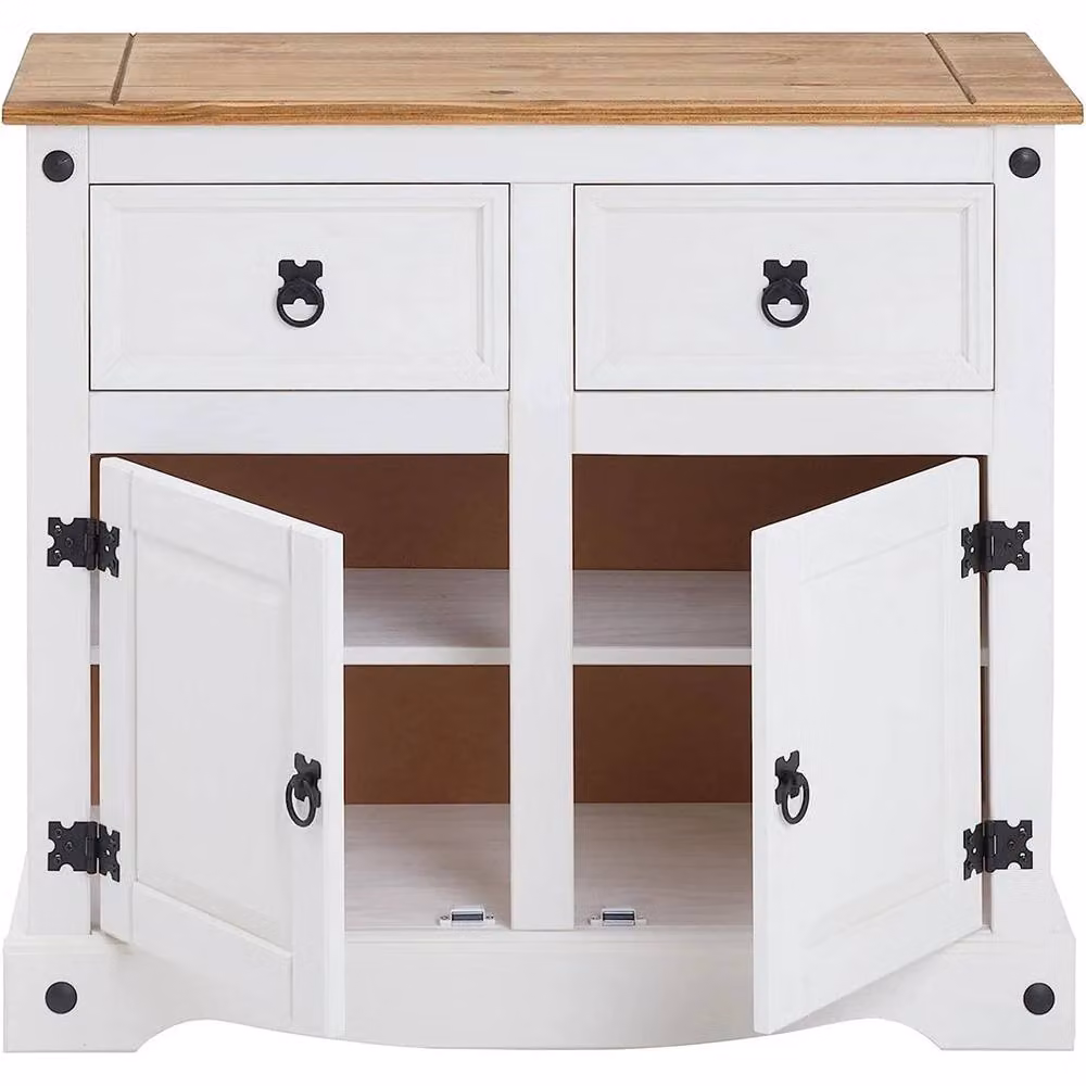 Nordara White Rustic Solid Pine Sideboard with 2 Doors and 2 Drawers – 2