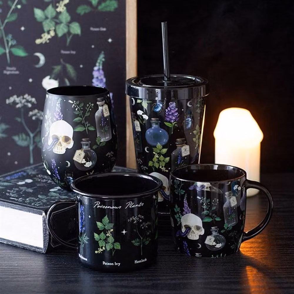 Uniqueful Poisonous Plants Enamel Mug, Black, 550 ml – 2