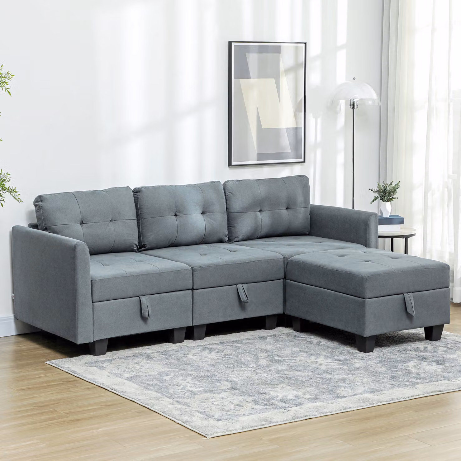 HOMCOM Reversible L-Shape Modular Sofa with Storage in Dark Grey – 2
