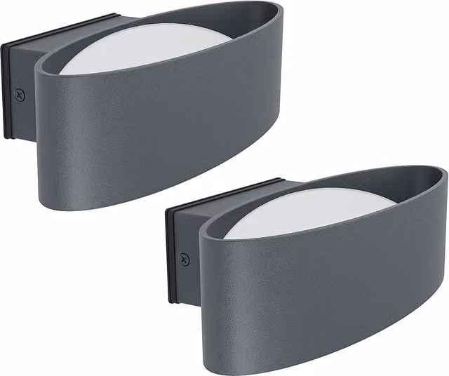 Loops 2 Pack IP44 Modern LED Outdoor Wall Lanterns in Anthracite Aluminium and Steel – 1