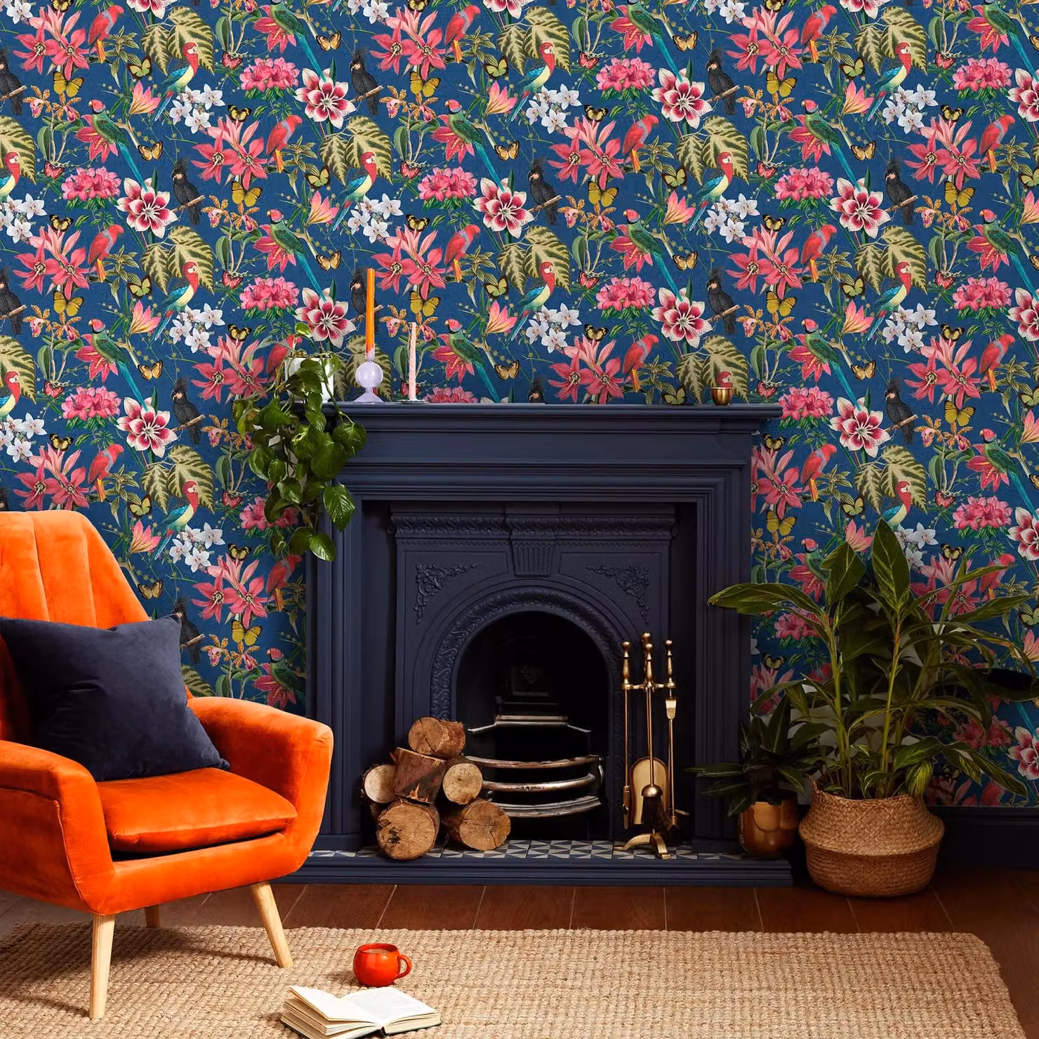 Envy Paradiso Floral Botanical Wallpaper in Blue, Orange, Yellow and Pink, W/H: 52 cm x 520 cm – 2
