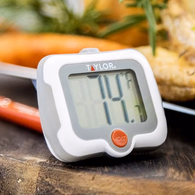 Taylor Pro Digital Pivoting Step Stem Thermometer in Silver and White