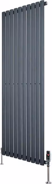 Monstershop Oval Single Column Steel Radiator with Integrated Valves and Thermostat Head, Anthracite Grey, H: 160 cm, W: 60 cm, D: 6 cm – 1
