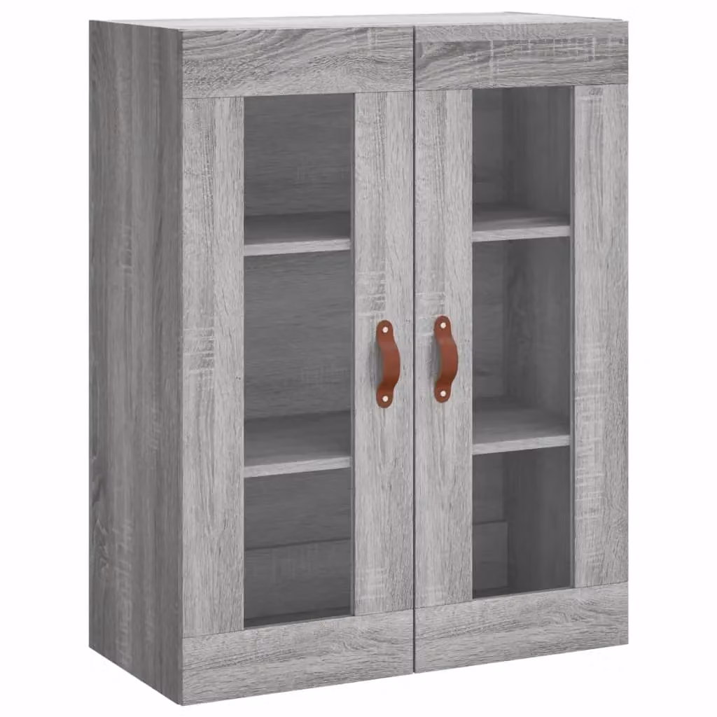 Berkfield Home Wall Mounted Cabinet in Grey Sonoma with Glass Doors, W: 69.5 cm, D: 34 cm, H: 90 cm – 2