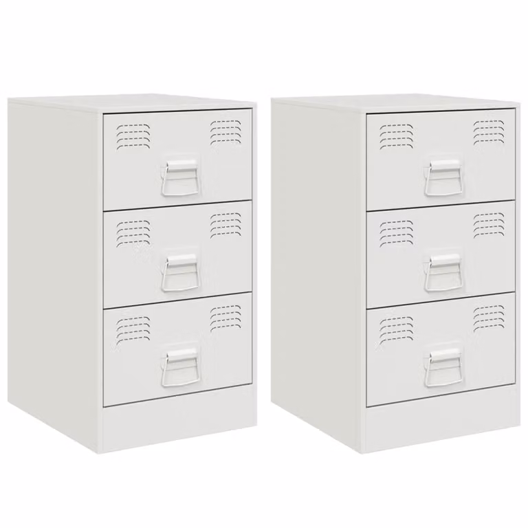 Berkfield Home Set of 2 White Metal Bedside Cabinets, W: 34.5 cm, D: 39 cm, H: 62 cm