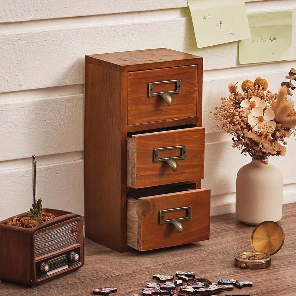 KORVIXA Vintage Wooden Small Chest of 3 Drawers in Brown, W/D/H: 100 x 100 x 100 cm – 3