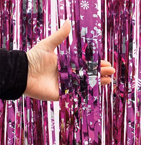 Netagon Pink Shimmer Tinsel Curtain with Reindeer and Christmas Tree Design, W: 100 cm, H: 250 cm – 2