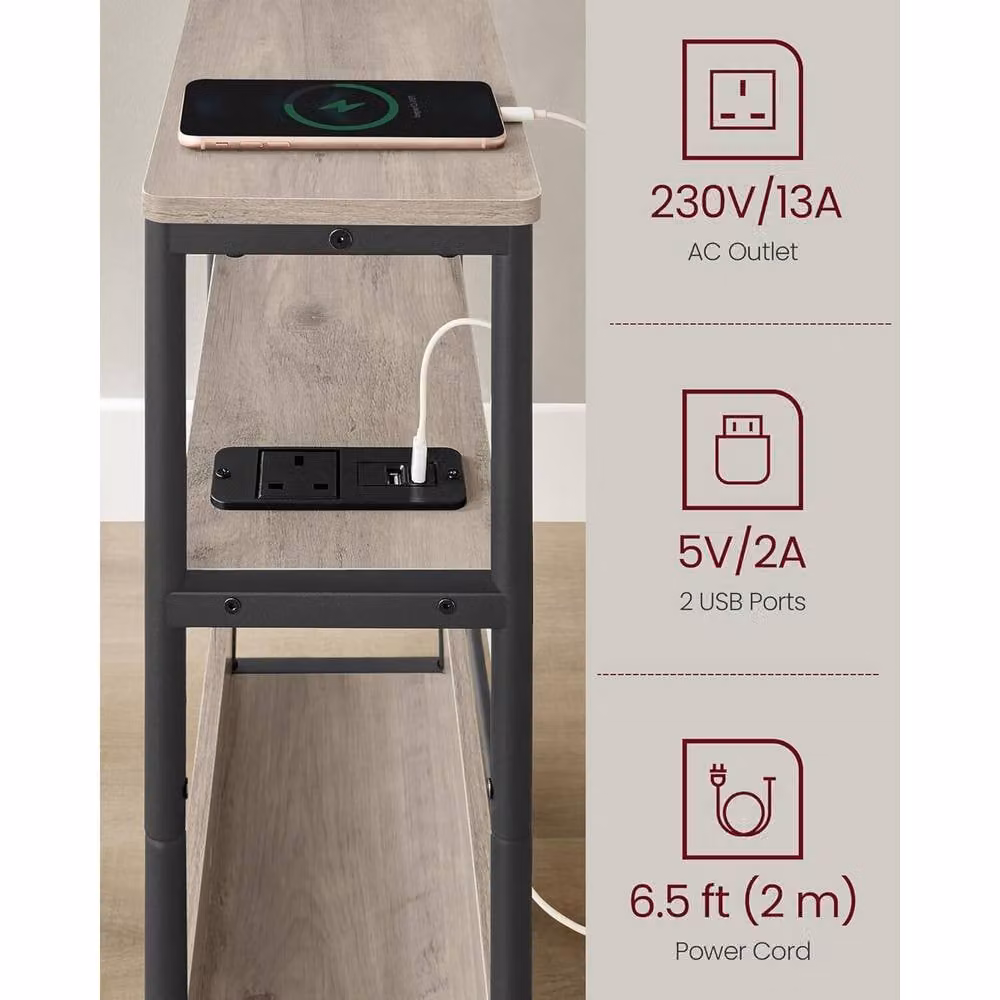 The Bazaarist Narrow Bedside Charging Table with Magazine Holder in Grey and Black, W: 58.0 cm, D: 45.0 cm – 4