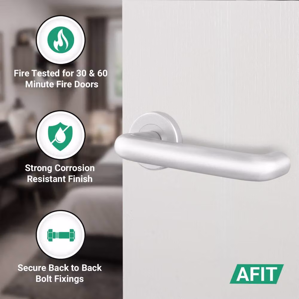 AFIT Silver Satin Stainless Steel Return to Door Fire Rated Lever on Rose, 1 Pair – 3