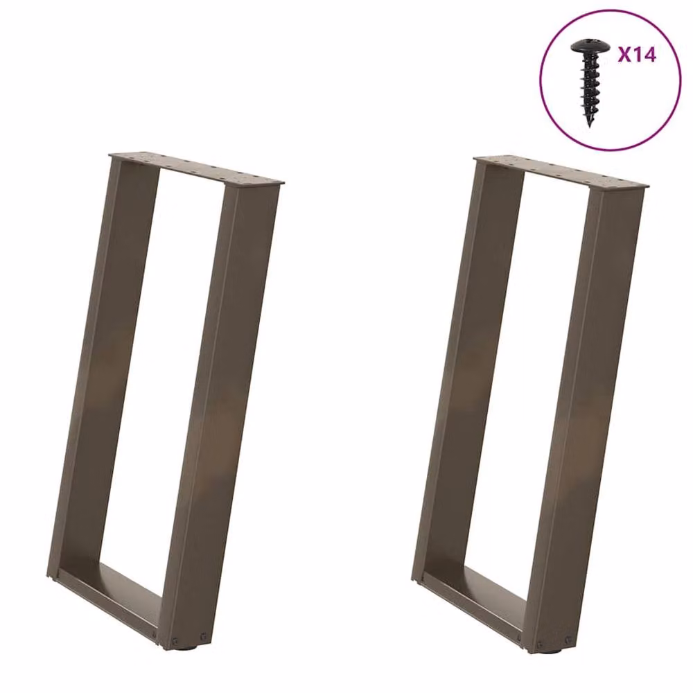 Berkfield Home vidXL U-Shaped Dining Table Legs, 2 Pieces, Brown Powder-Coated Steel, H: 72.5 x 90 cm – 2