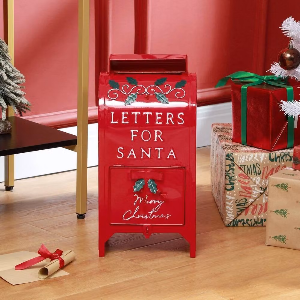 Havendro Red and White Metal Christmas Post Box for Wall Mounting or Freestanding Decoration – 4