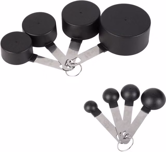 KDMD 8 Pack Stainless Steel Measuring Cups and Spoons Set with Handles in Black
