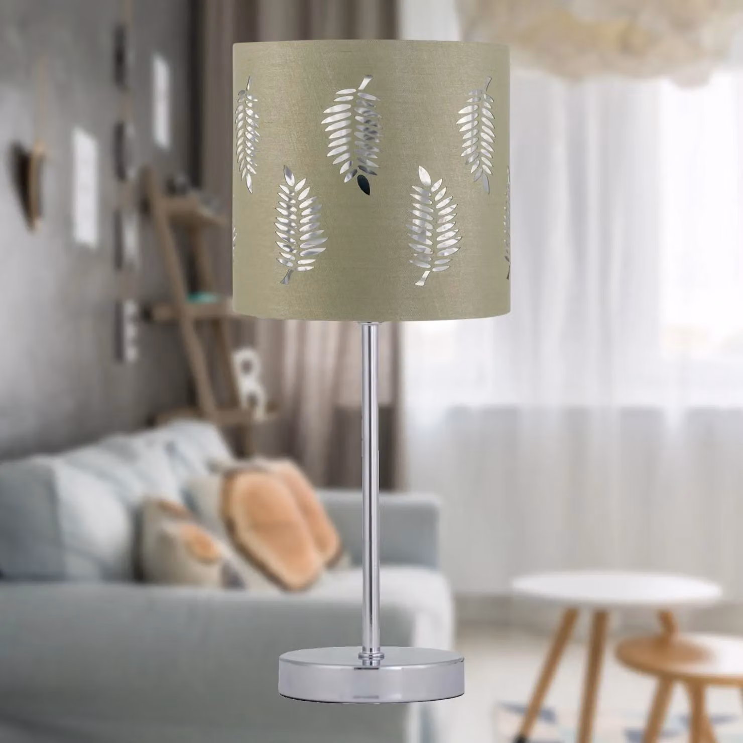 First Choice Lighting Chrome Touch Operated Table Lamp with Green Fabric Shade – 2