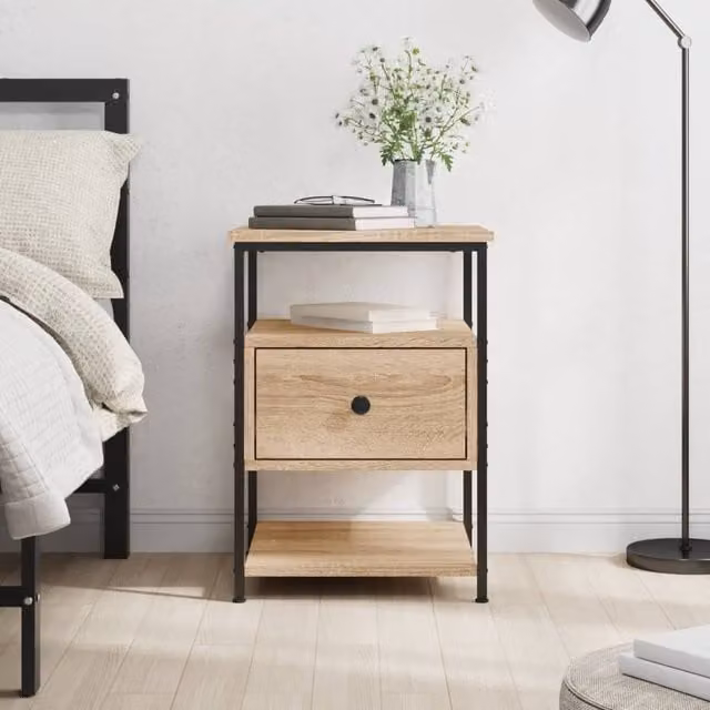 Berkfield Home Sonoma Oak Bedside Cabinet in Brown, W/D/H: 40 x 42 x 56 cm
