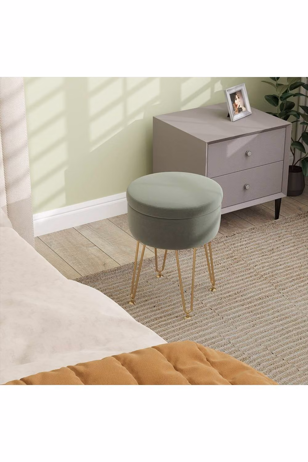 ERGOVEXA Green Velvet Storage Ottoman with Gold Metal Frame, W/D/H: 43 x 43 x 33 cm – 2