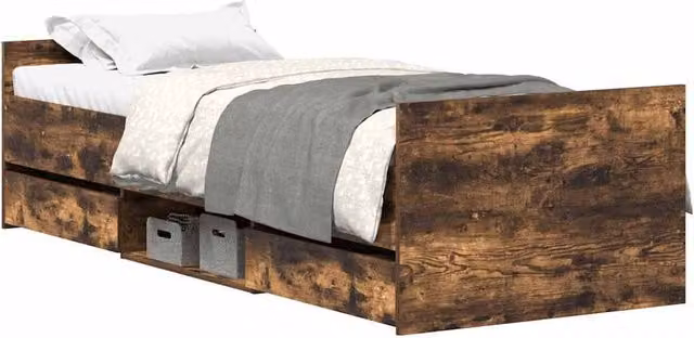 Berkfield Home Small Single Bed Frame with Headboard and Footboard in Smoked Oak Brown – 1