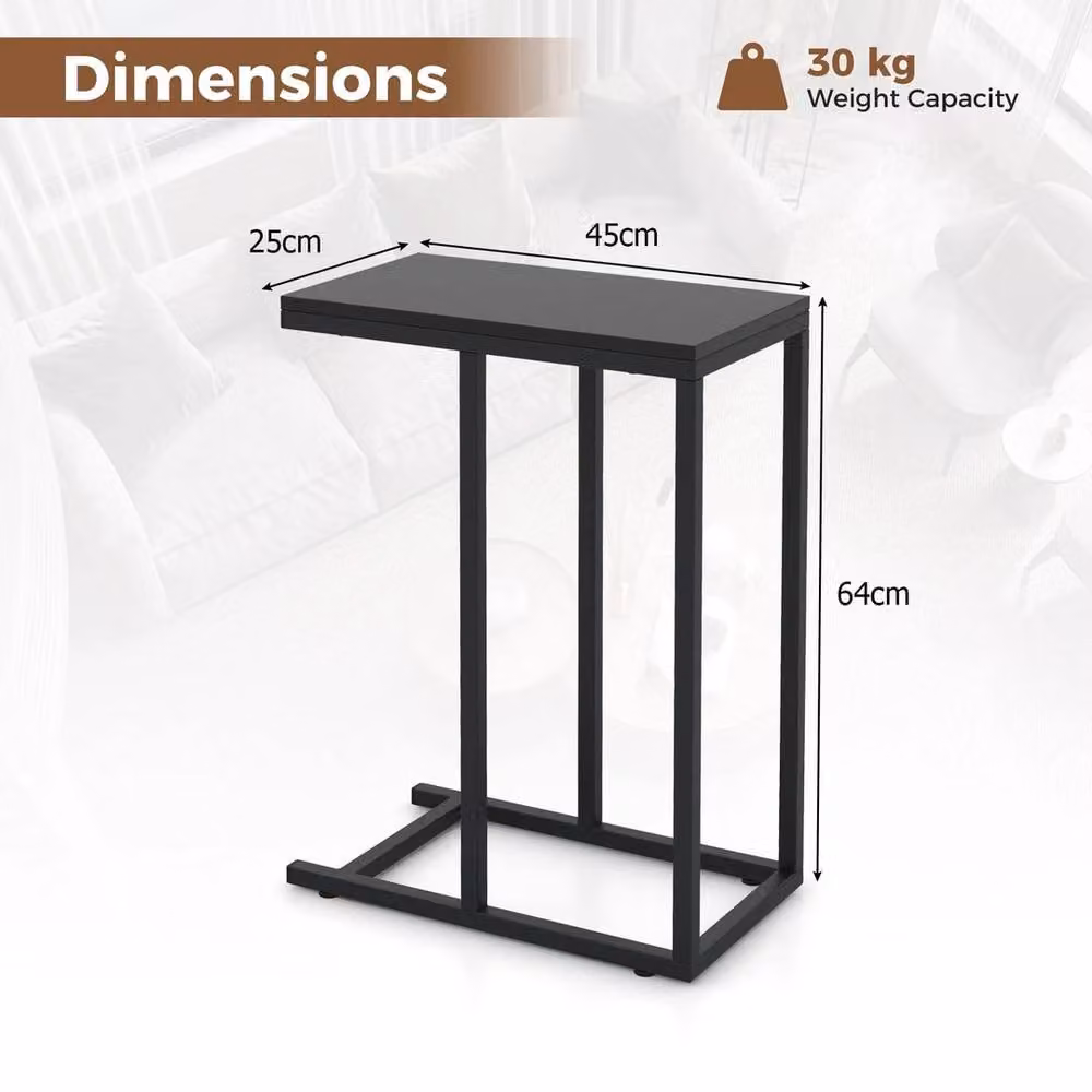 VOGREX Black C-Shaped Metal End Table for Bed and Couch – 2
