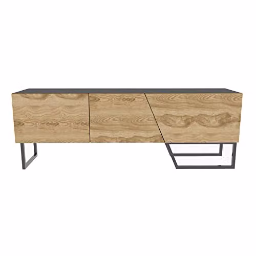 DECOROTIKA Parla Modern Geometric TV Stand in Black, W/D/H: 150 x 35 x 50.5 cm – 1