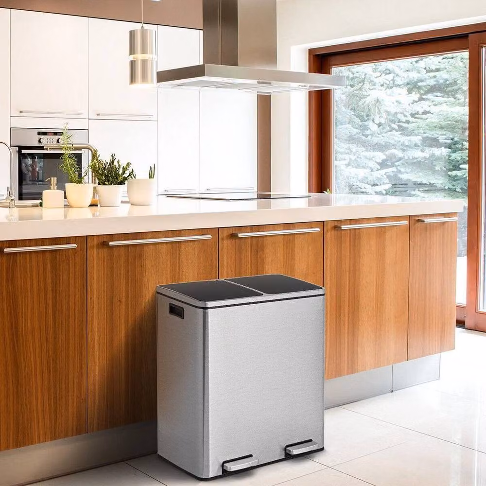 Kelvenix Double Kitchen Recycling Pedal Bin in Silver, 2 x 30L – 5