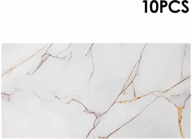 Lifeideas 10 Piece Self Adhesive Marble Pattern Wall Tile Stickers in Multicolour and White