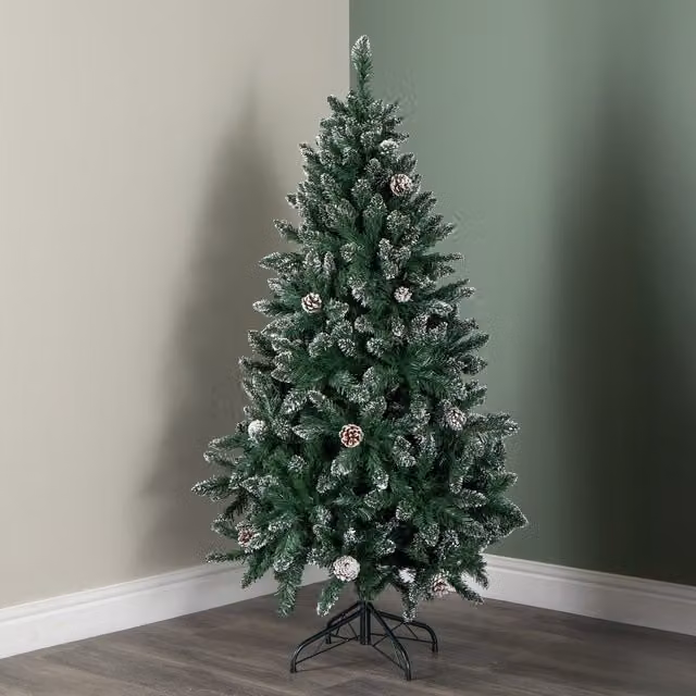 Samuel Alexander 5ft Rocky Mountain Pine Christmas Tree with Snow Tipped Branches and Pinecones in Green – 1
