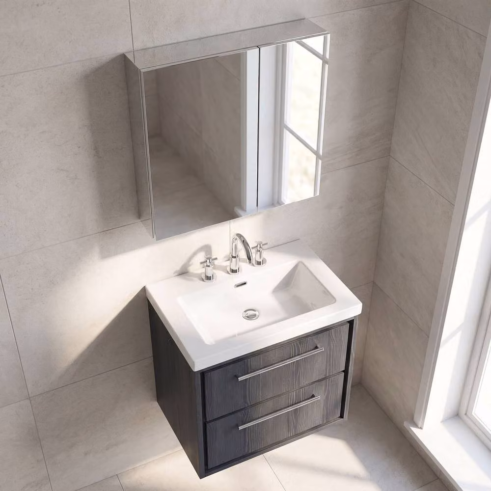 Balterley Longnor 2 Drawer Wall Hung Vanity Basin Unit, Grey, Width: 60 cm – 2