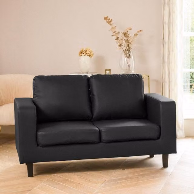 Artemis Home Monmouth 2 Seat Sofa in Black Synthetic Leather with Solid Wood Frame
