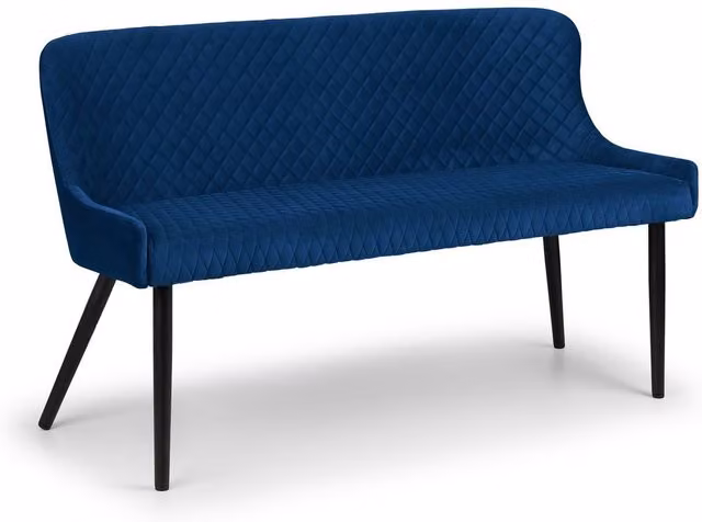 Julian Bowen Luxe High Back Upholstered Dining Bench in Blue and Black, W: 143 cm, H: 81 cm, D: 62 cm