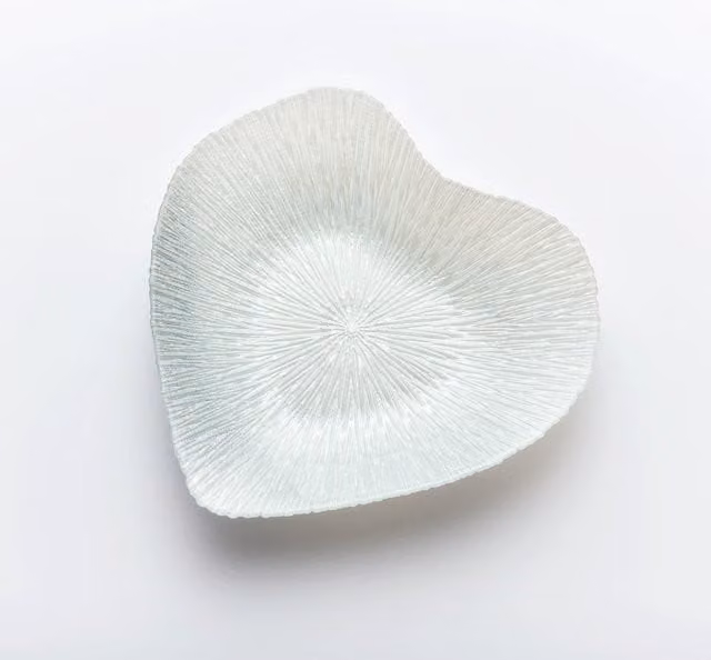 Sienna Glass Heart Design Silver Glass Bowl W/D/H: 30.0 x 30.0 x 6.0 cm