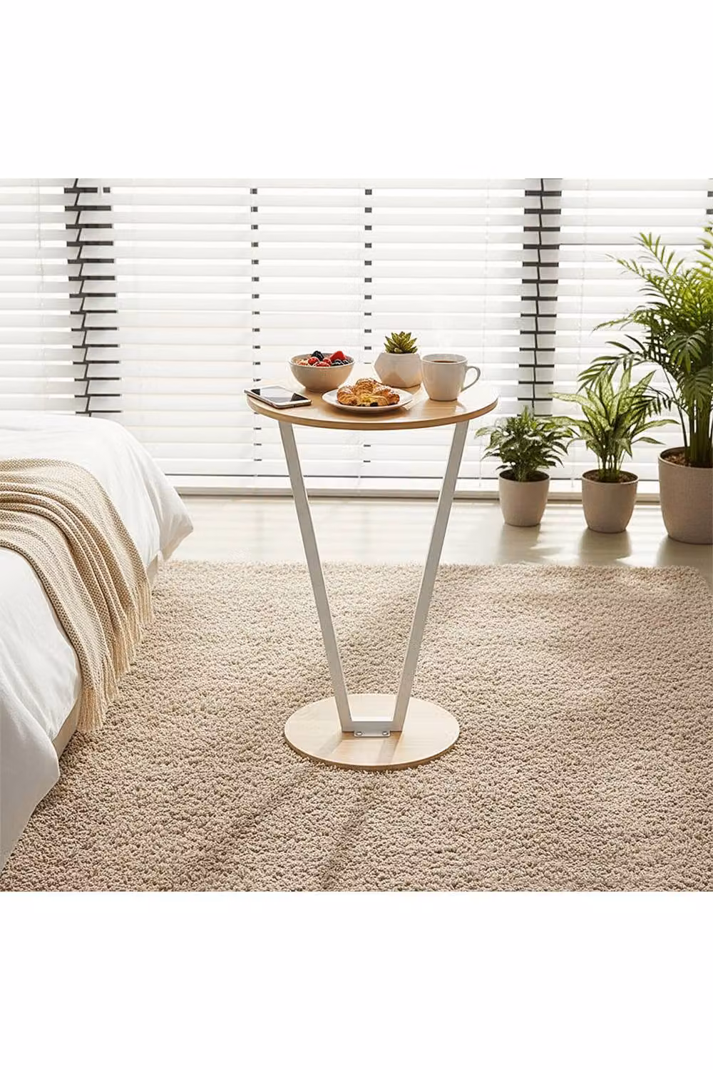 Living and Home Round Rustic Wood Side Table in Natural Brown – 2