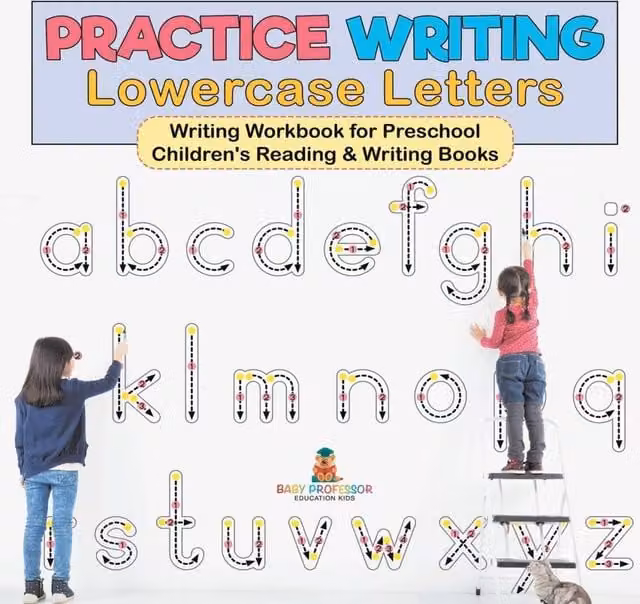 Baby Professor Practice Writing Lowercase Letters Penmanship Workbook for Children in White