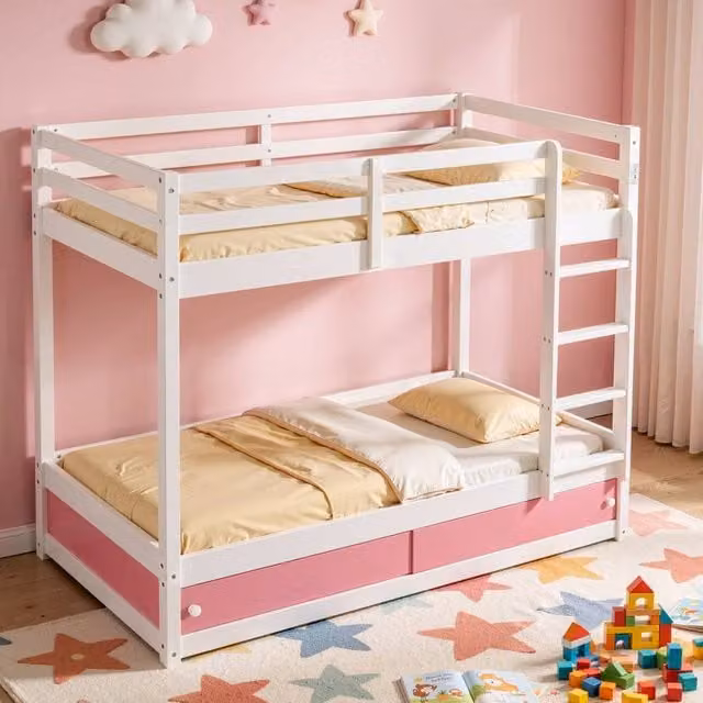 Comfy Living Ltd White Solid Wood Kids Bunkbed with Side Compartment Storage, W/D/H: 90 x 200 x 152 cm