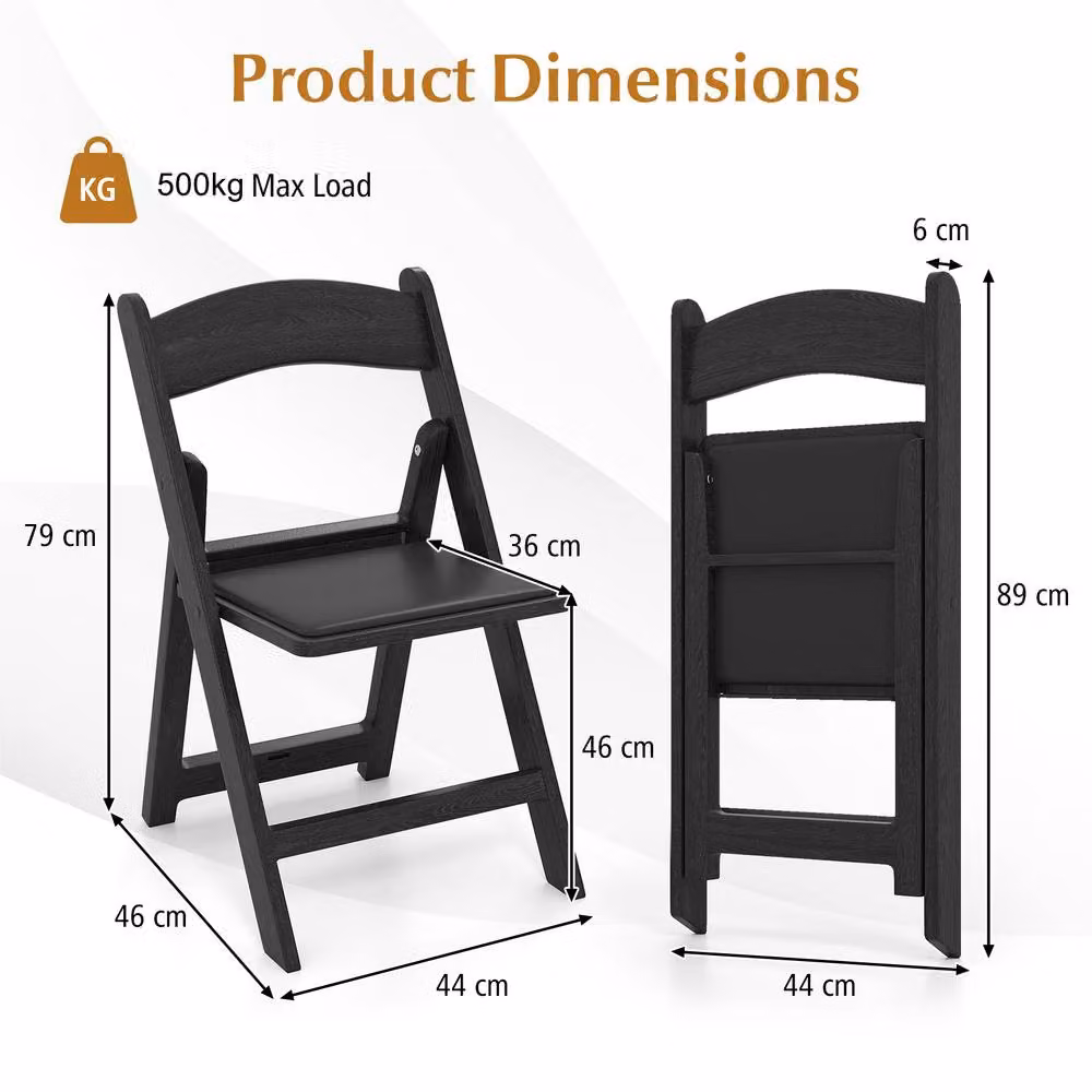 Gymax 4 Pack Black Resin Folding Patio Chairs with Padded Seats – 2