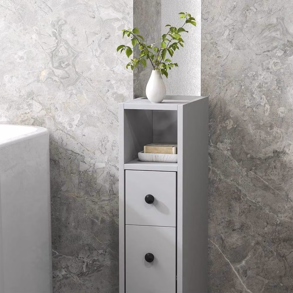 NESTLUNE Grey Modern Freestanding Bathroom Cabinet with Hinged Doors and Internal Shelves – 3