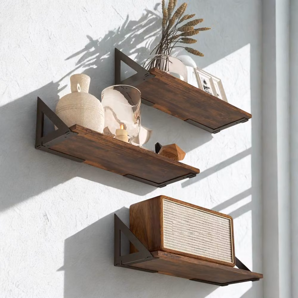 FURNOS 3-Piece Industrial Wall Mounted Reversible Floating Shelves in Brown and Black – 4