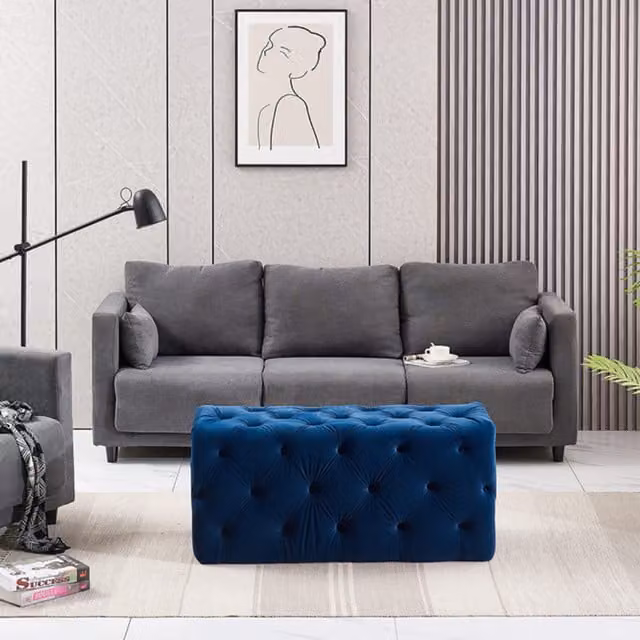 Life Interiors Melia Blue Velvet Chesterfield Ottoman Bench