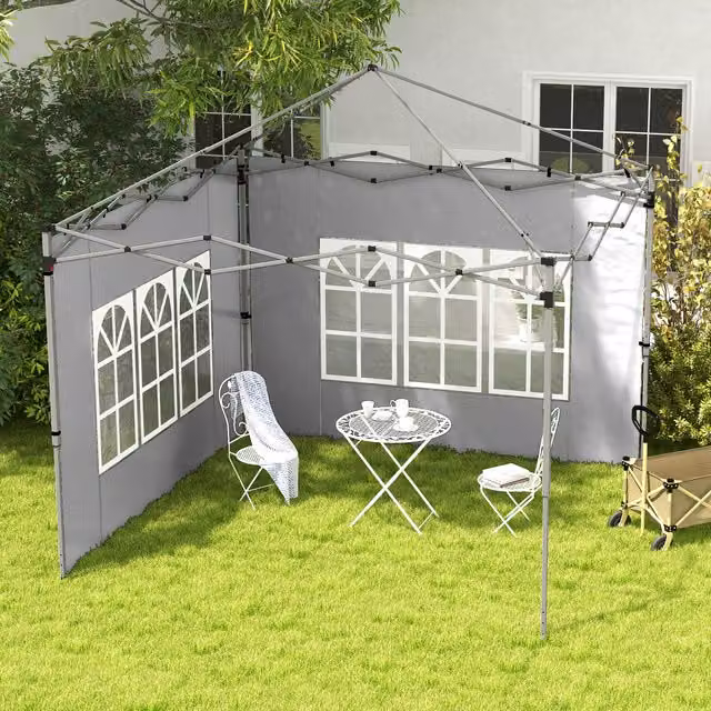 Outsunny Grey Polyester Gazebo Side Panels, Set of 2, Compatible with 3x3m or 3x4m Pop Up Gazebos