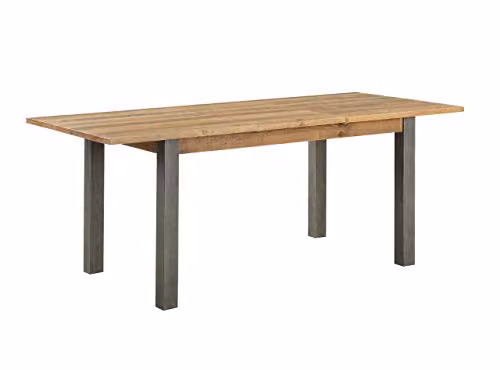 baumhaus Urban Elegance Reclaimed Extending Dining Table in Brown with Solid Wood and Steel Frame, W/D/H: 150 x 90 x 75 cm – 1