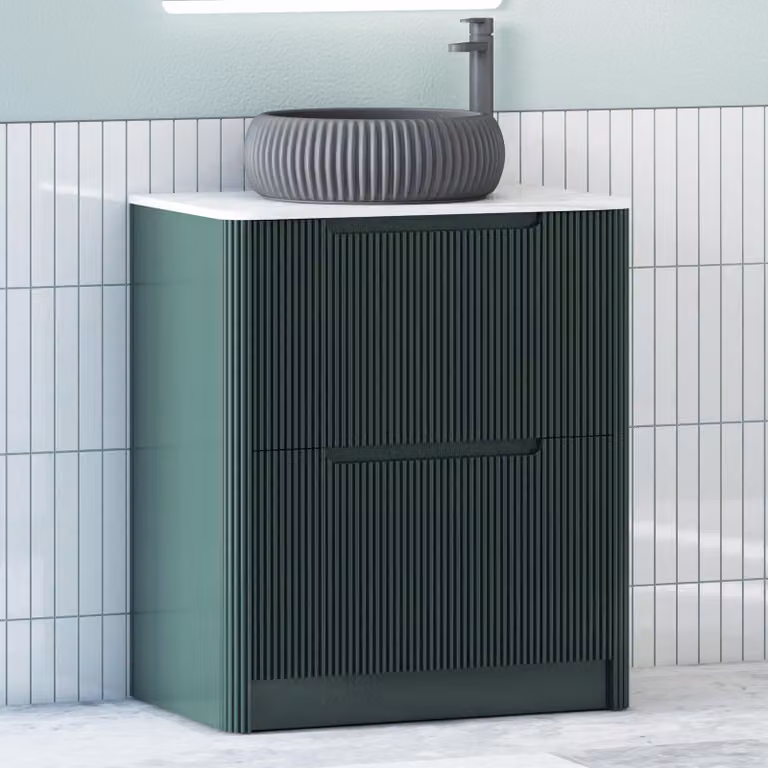Royal Bathrooms Avenza Floor Standing Bathroom Vanity Unit with 2 Drawers and Milan Black Basin, Moss Green