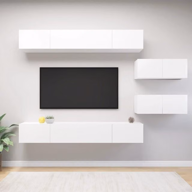 Berkfield Home 6 Piece Modern White Matt MDF TV Cabinet Set