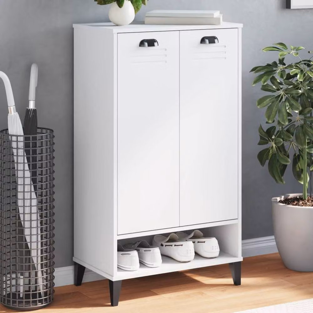 Berkfield Home VIKEN White Modern Shoe Cabinet with Hinged Doors and Open Shelf, W/D/H: 60 x 35 x 107 cm – 2