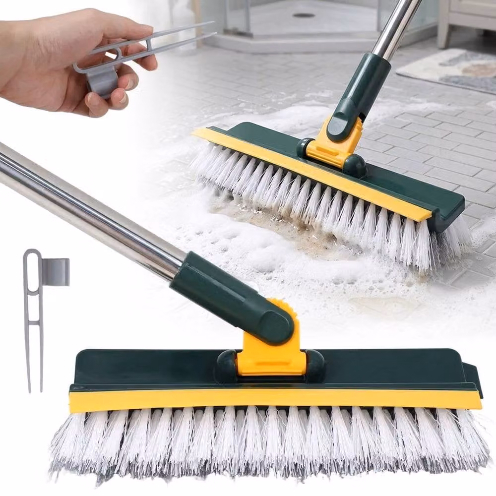 KORVIXA 3-in-1 Green Bathroom Floor and Wall Brush with Telescopic Handle and Scraper, W/D/H: 100 x 100 x 100 cm – 3