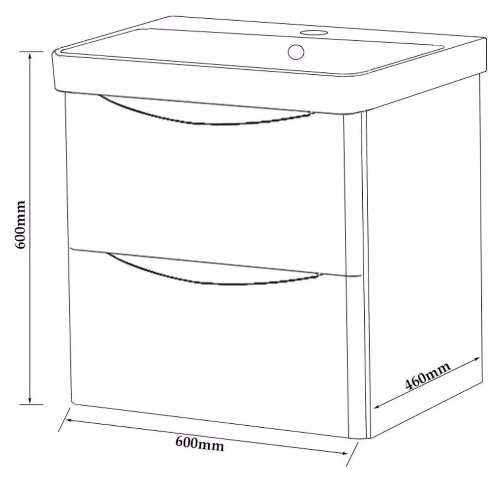 Clifton Matt Graphite Bathroom Wall Hung 2 Drawer Unit with Basin, Width: 60 cm, Depth: 46 cm, Height: 60 cm, Dark Grey and White – 2