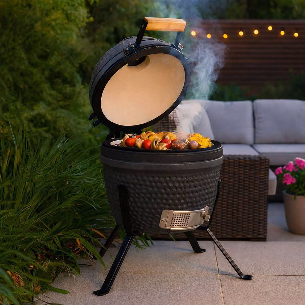 Neo 13 inch Ceramic Mini Kamado BBQ Grill and Portable Smoker in Dark Grey – 6